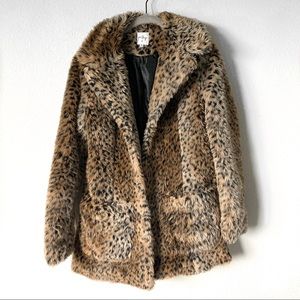 Leopard print faux fur pea coat jacket